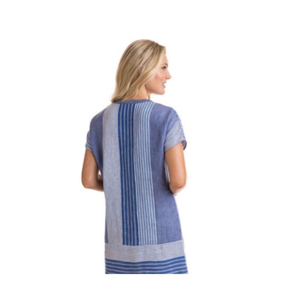 Vineyard Vines Linen Striped Tassel Shift Dress‎ in Dazzling Blue Sz 00 Womens - Picture 2 of 11